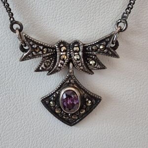 Sterling Silver, Amethyst and Marquesite Pendant